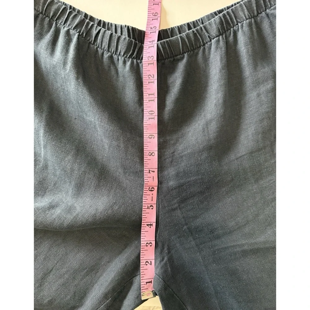 Tahari 100% Linen Pants Wide Leg Black Crop Pull On Beach Lagenlook Classic - Picture 14 of 14